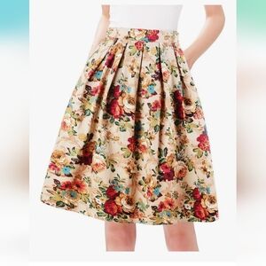 Cream Pleated A-Line Midi Skirt for Cocktail Events